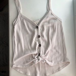 Soft knit, cream, tank top with tie and buttons!